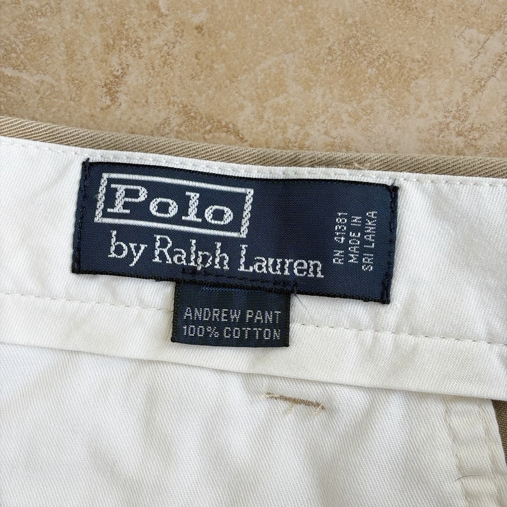 Polo Ralph Lauren Pants Mens 36x32 Khaki Andrew Double Pleated High Rise Chino - Picture 3 of 10